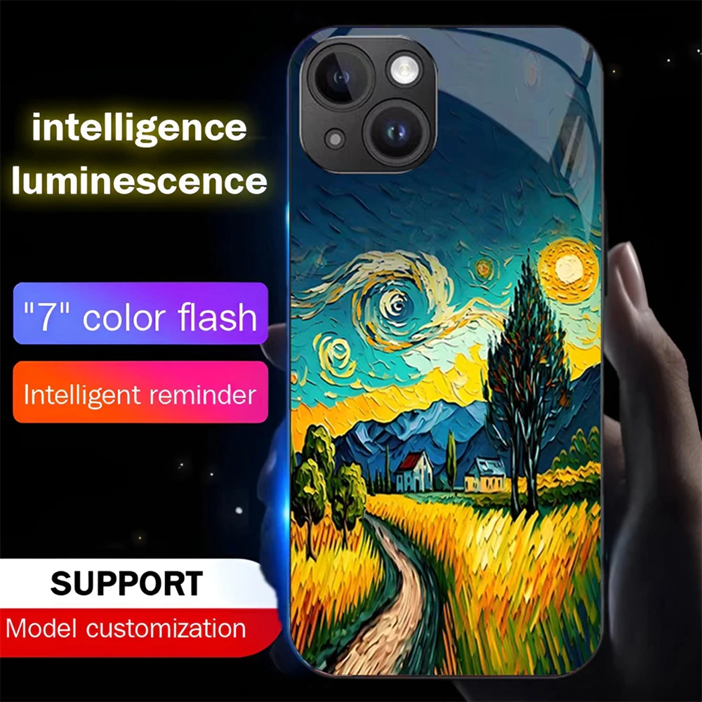 Oil Painting Art Design Smart LED Light Glow Tempered Glass Phone Case For iPhone Air 17 E 16 E 15 14 13 12 11 Pro Max Plus
Oil Painting Art Design Smart LED Light Glow Tempered Glass Phone Case For iPhone Air 17 E 16 E 15 14 13 12 11 Pro Max Plus