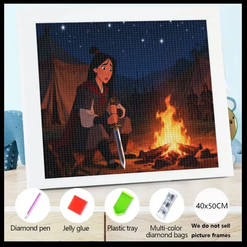 1 шт. комплект алмазной живописи Мулан, 5D полная дрель DIY Crystal Gem Art, воин-героиня от Campfire Reflection Scene, Rhinestone Embr 
1 шт. комплект алмазной живописи Мулан, 5D полная дрель DIY Crystal Gem Art, воин-героиня от Campfire Reflection Scene, Rhinestone Embr