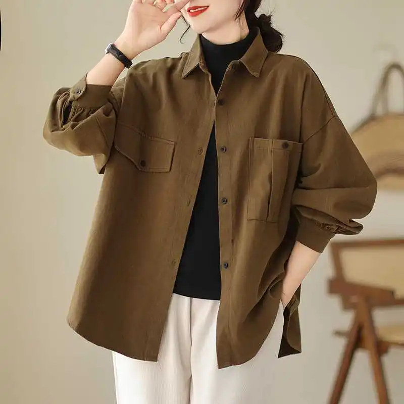 Women's Casual Top Shirt Loose Jacket Retro Pocket Workwear Long Sleeve Shirts Womens Korean Camisas Mujeres Tendencia Coat
Women's Casual Top Shirt Loose Jacket Retro Pocket Workwear Long Sleeve Shirts Womens Korean Camisas Mujeres Tendencia Coat