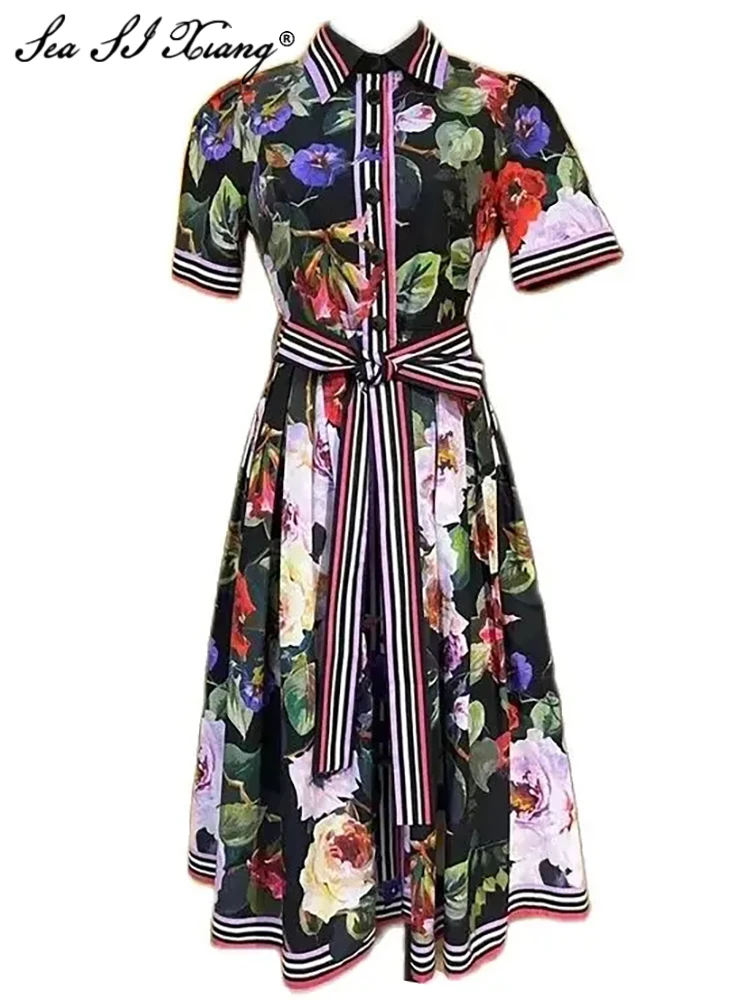 Seasixiang Fashion Designer Spring Cotton Dress Women Turn-down Collar Short Sleeve Lace-up Single Breasted Elegant Party Dress
Seasixiang Fashion Designer Spring Cotton Dress Women Turn-down Collar Short Sleeve Lace-up Single Breasted Elegant Party Dress