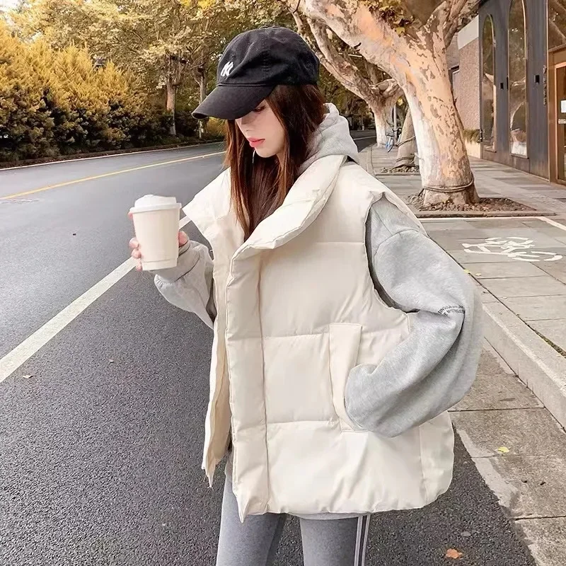 Winter Sleeveless Vests Coats Women Down Cotton Jacket Oversized Loose Casual Vest Autumn 2024 New Solid Color Female Waistcoat
Winter Sleeveless Vests Coats Women Down Cotton Jacket Oversized Loose Casual Vest Autumn 2024 New Solid Color Female Waistcoat