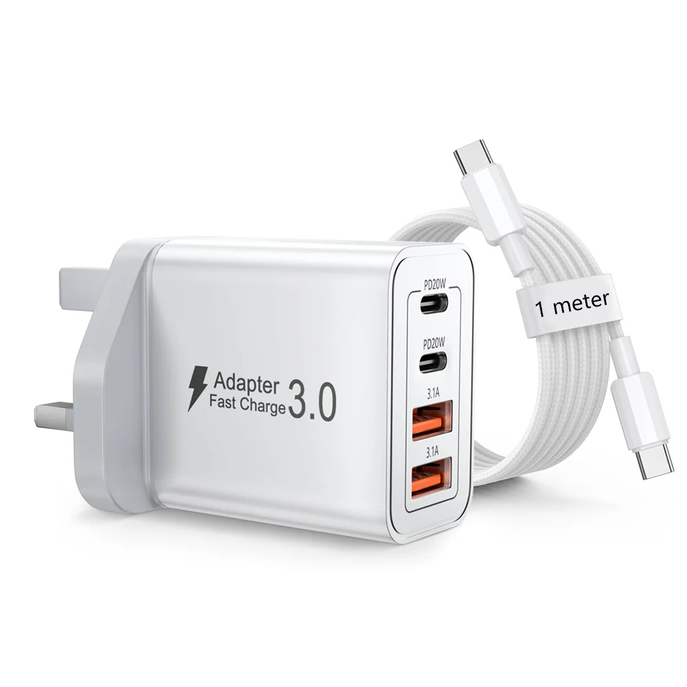 4-портовое зарядное устройство USB-A/USB-C для мобильных телефонов с кабелем Type-C, адаптер для быстрой зарядки 35W PD3.0, вилка UK, для iPhone/Xiaomi
4-портовое зарядное устройство USB-A/USB-C для мобильных телефонов с кабелем Type-C, адаптер для быстрой зарядки 35W PD3.0, вилка UK, для iPhone/Xiaomi