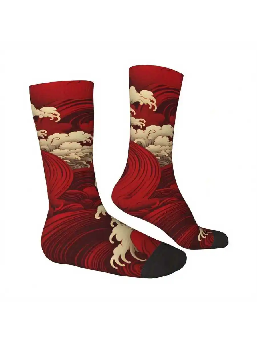 Japanese Wave Print Crew Socks Red White Polyester Spandex Blend Comfortable Casual Unisex
Japanese Wave Print Crew Socks Red White Polyester Spandex Blend Comfortable Casual Unisex