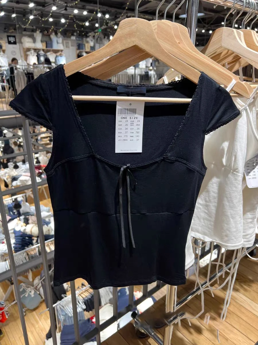 Cotton Lace Trim Bow Slim Crop Top Women Summer Cute Y2k Fairycore Square Neck Short Sleeve Tees Vintage Black Sweet Tees Top
Cotton Lace Trim Bow Slim Crop Top Women Summer Cute Y2k Fairycore Square Neck Short Sleeve Tees Vintage Black Sweet Tees Top