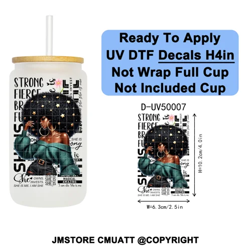Strong Black Women Empowerment UV DTF Sticker Cup Decals Ready To Apply Durable Transfer Stickers For 16OZ Glass Cups Tumbler
Strong Black Women Empowerment UV DTF Sticker Cup Decals Ready To Apply Durable Transfer Stickers For 16OZ Glass Cups Tumbler