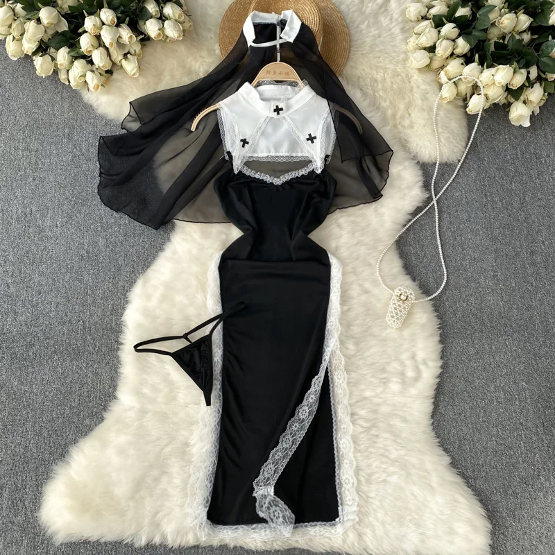 Summer Pure Desire Sexy Color Block Lace Splice Split Hollow Close-Fitting Dress Role-playing Uniform Set Women's Fashion
Summer Pure Desire Sexy Color Block Lace Splice Split Hollow Close-Fitting Dress Role-playing Uniform Set Women's Fashion