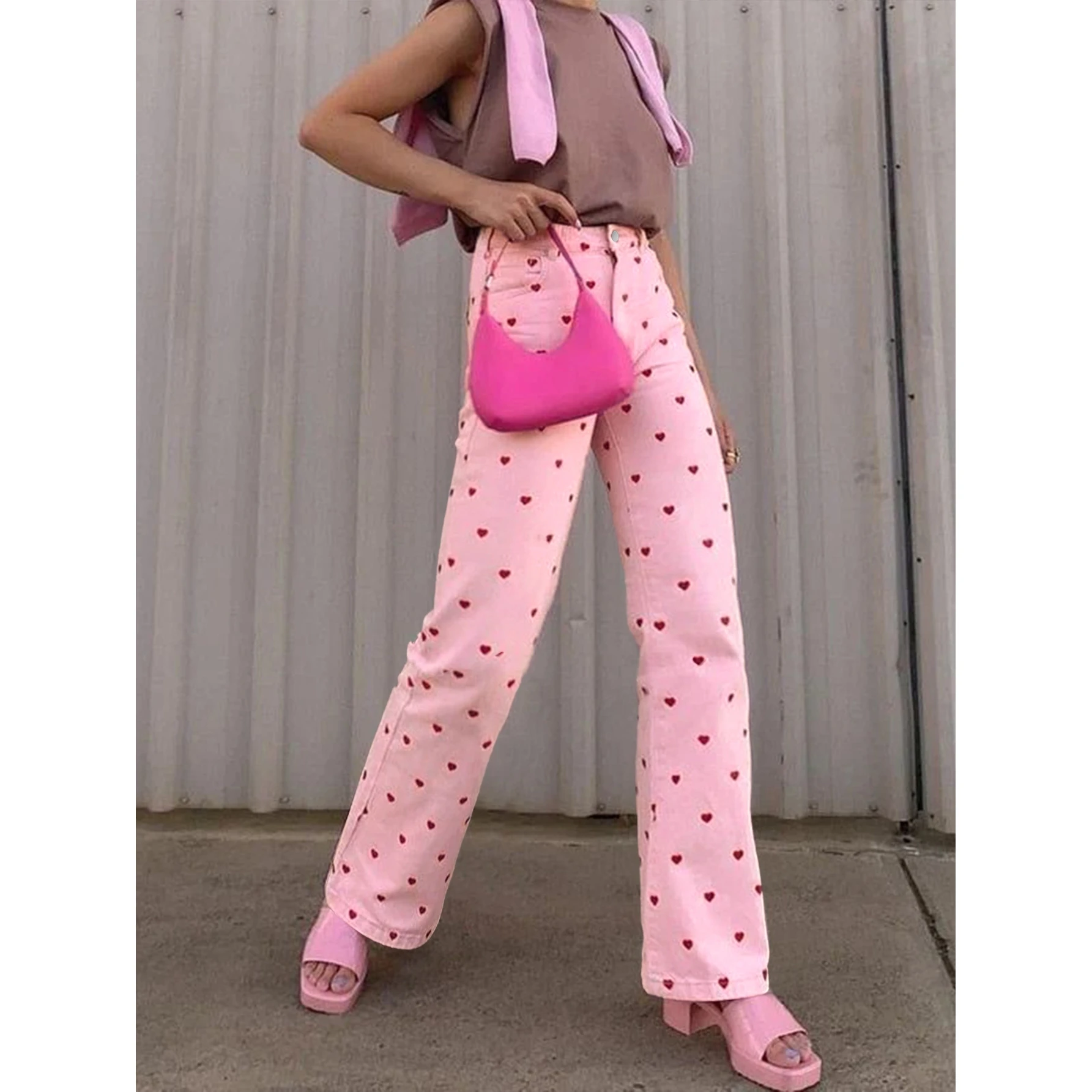Pink Heart Wide Leg Jeans Slim Fit Cross-Border Denim Cute Sweet Girl's Style High Elastic Natural Waist Diagonal Cloth
Pink Heart Wide Leg Jeans Slim Fit Cross-Border Denim Cute Sweet Girl's Style High Elastic Natural Waist Diagonal Cloth