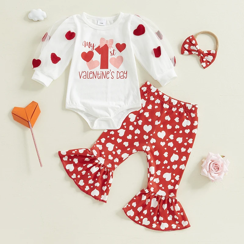 SUNSIOM Baby Girls Spring Outfit Long Sleeve Letters Print Romper with Heart Flare Pants and Headband Valentines Day Clothes
SUNSIOM Baby Girls Spring Outfit Long Sleeve Letters Print Romper with Heart Flare Pants and Headband Valentines Day Clothes