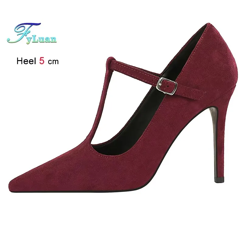 Пикантные черные женские туфли на тонком высоком каблуке 5 см с острым носком и Т-образным ремешком с пряжкой, женские туфли-лодочки, замшевые туфли на шпильке для вечеринок 
Пикантные черные женские туфли на тонком высоком каблуке 5 см с острым носком и Т-образным ремешком с пряжкой, женские туфли-лодочки, замшевые туфли на шпильке для вечеринок