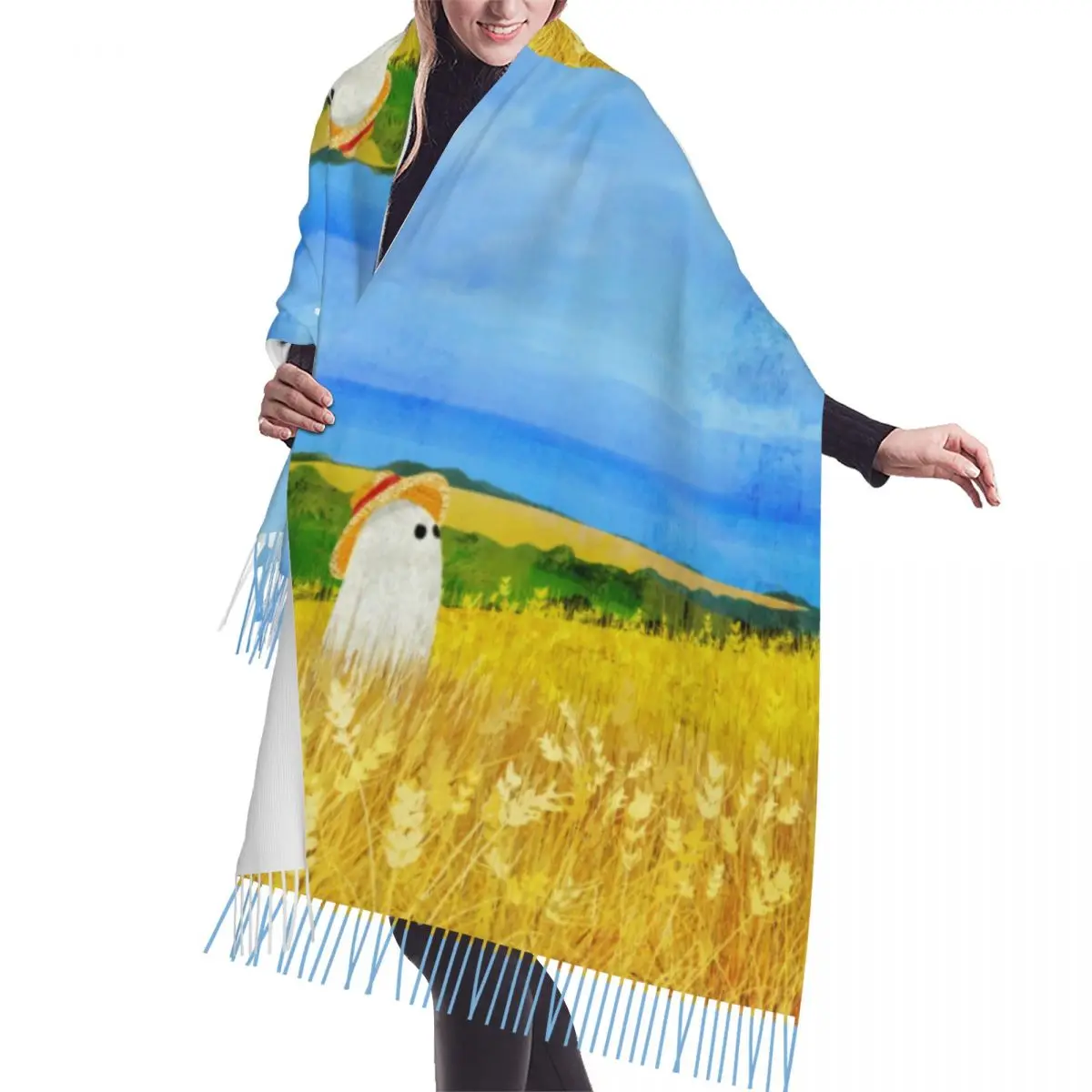 Модный женский шарф с кисточками «А призрак в пшеничном поле», зимняя теплая шаль, женские шарфы ужасов на Хэллоуин
Модный женский шарф с кисточками «А призрак в пшеничном поле», зимняя теплая шаль, женские шарфы ужасов на Хэллоуин