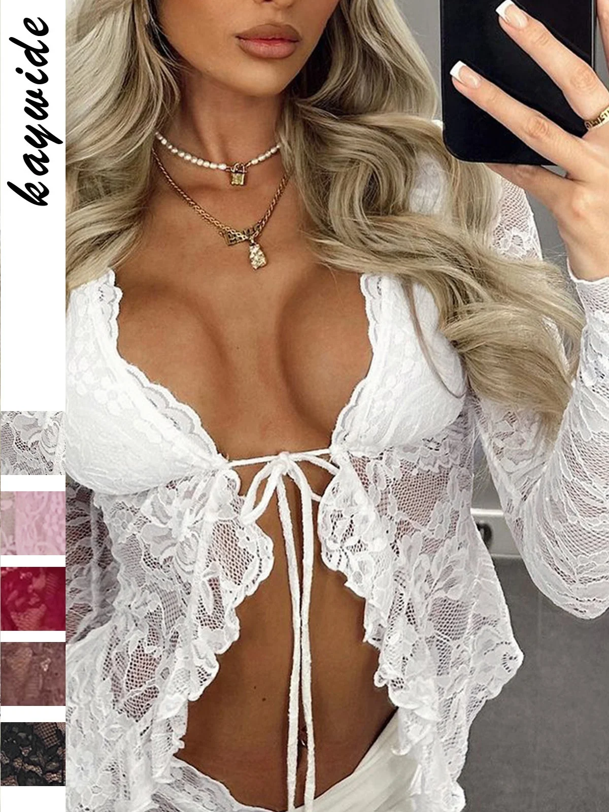 Sexy Long Sleeve Lace Open Cardigan Women's Hollow out Belted Shirt Feminine Elegant Style Thin Material No Brand Registration
Sexy Long Sleeve Lace Open Cardigan Women's Hollow out Belted Shirt Feminine Elegant Style Thin Material No Brand Registration