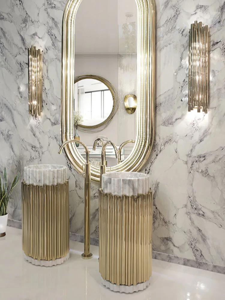 Wash table light luxury design marble wash basin villa pillar basin one metal wash basin
Wash table light luxury design marble wash basin villa pillar basin one metal wash basin