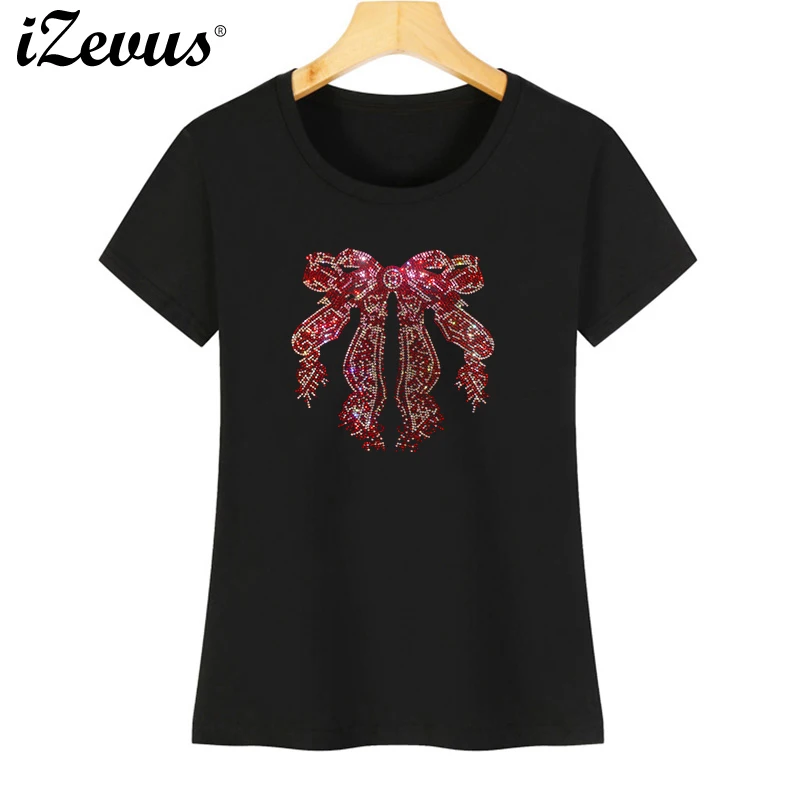 Ladies' summer ice silk cotton round-neck T-shirt, with fashionable and shiny rhinestone bow decoration, is casual and versatile
Ladies' summer ice silk cotton round-neck T-shirt, with fashionable and shiny rhinestone bow decoration, is casual and versatile