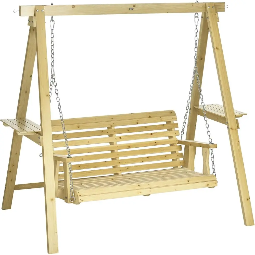 Wooden 2-Seat Patio Swing Chair with Side Tables and Metal Chains, Outdoor Hanging Bench for Garden, Poolside, Backyard, Natural
Wooden 2-Seat Patio Swing Chair with Side Tables and Metal Chains, Outdoor Hanging Bench for Garden, Poolside, Backyard, Natural