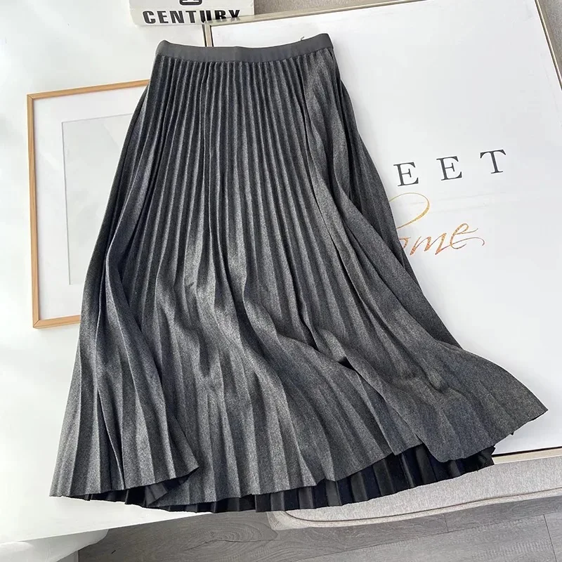 Autumn Woolen Pleated Long Skirt Elastic Waist Solid Green Coffee A-line Calf Length Skirts Beige
Autumn Woolen Pleated Long Skirt Elastic Waist Solid Green Coffee A-line Calf Length Skirts Beige