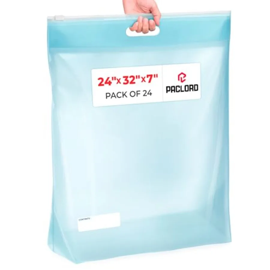 Travel, packing, storage: heavy-duty.5 mil clear slider zip lock bags, 24 x 32, die-cut handle, easy-slide closure
Travel, packing, storage: heavy-duty.5 mil clear slider zip lock bags, 24 x 32, die-cut handle, easy-slide closure