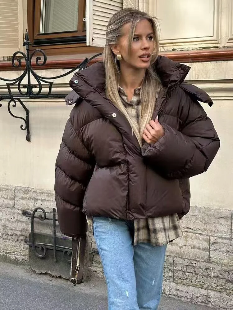 Зимняя уличная верхняя одежда для женщин, элегантное коричневое пальто, модное теплое пальто с капюшоном и длинными рукавами, свободные короткие пальто для женщин
Зимняя уличная верхняя одежда для женщин, элегантное коричневое пальто, модное теплое пальто с капюшоном и длинными рукавами, свободные короткие пальто для женщин