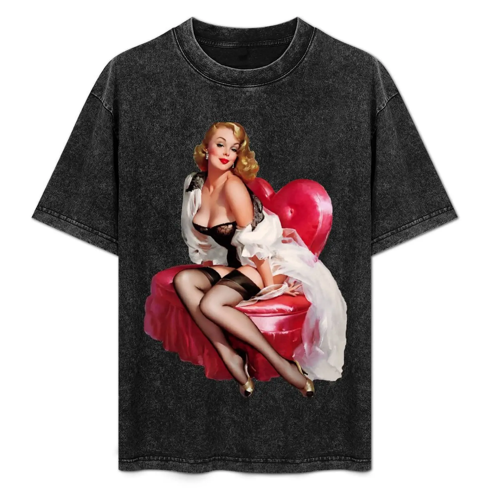 My Heart Shaped Loveseat by Gil Elvgren Remastered Vintage Art Xzendor7 Reproductions T-Shirt 
My Heart Shaped Loveseat by Gil Elvgren Remastered Vintage Art Xzendor7 Reproductions T-Shirt