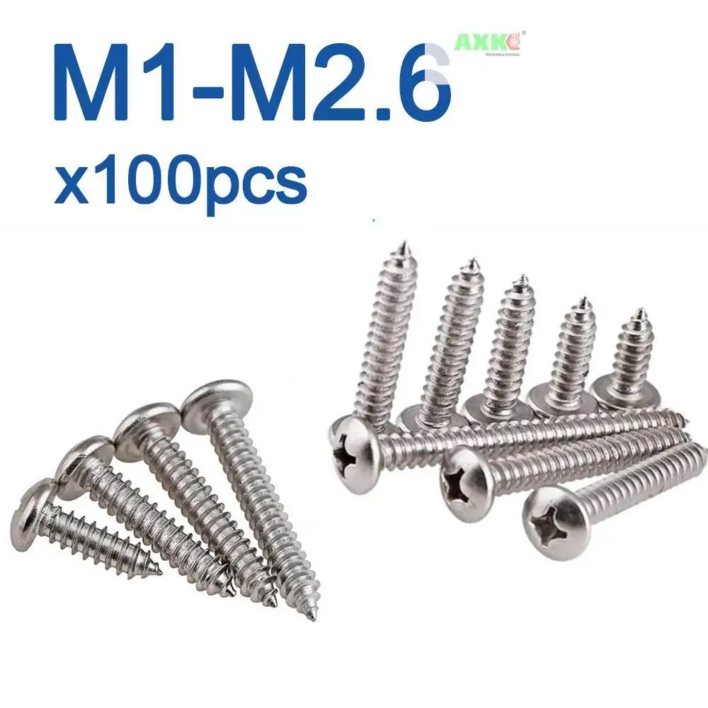 100pcs/lot Self Tapping Screw Stainless Steel Cross Recessed Round Head M1 M1.2 M1.4 M1.5 M1.7 M1.8 M2 M2.2 M2.3 M2.5 M2.6
100pcs/lot Self Tapping Screw Stainless Steel Cross Recessed Round Head M1 M1.2 M1.4 M1.5 M1.7 M1.8 M2 M2.2 M2.3 M2.5 M2.6