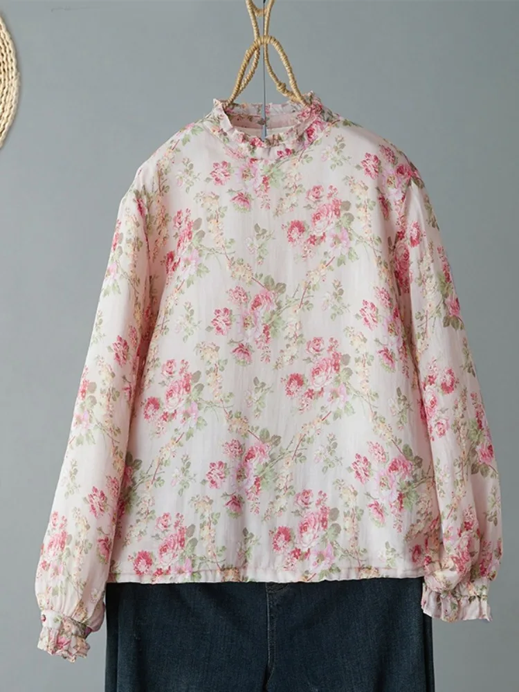 Sweet Youthful Floral Print Thin Cotton Double Layer irt Women's Winter Lace Collar Unique Beautiful Lantern Sve Inner Top
Sweet Youthful Floral Print Thin Cotton Double Layer irt Women's Winter Lace Collar Unique Beautiful Lantern Sve Inner Top