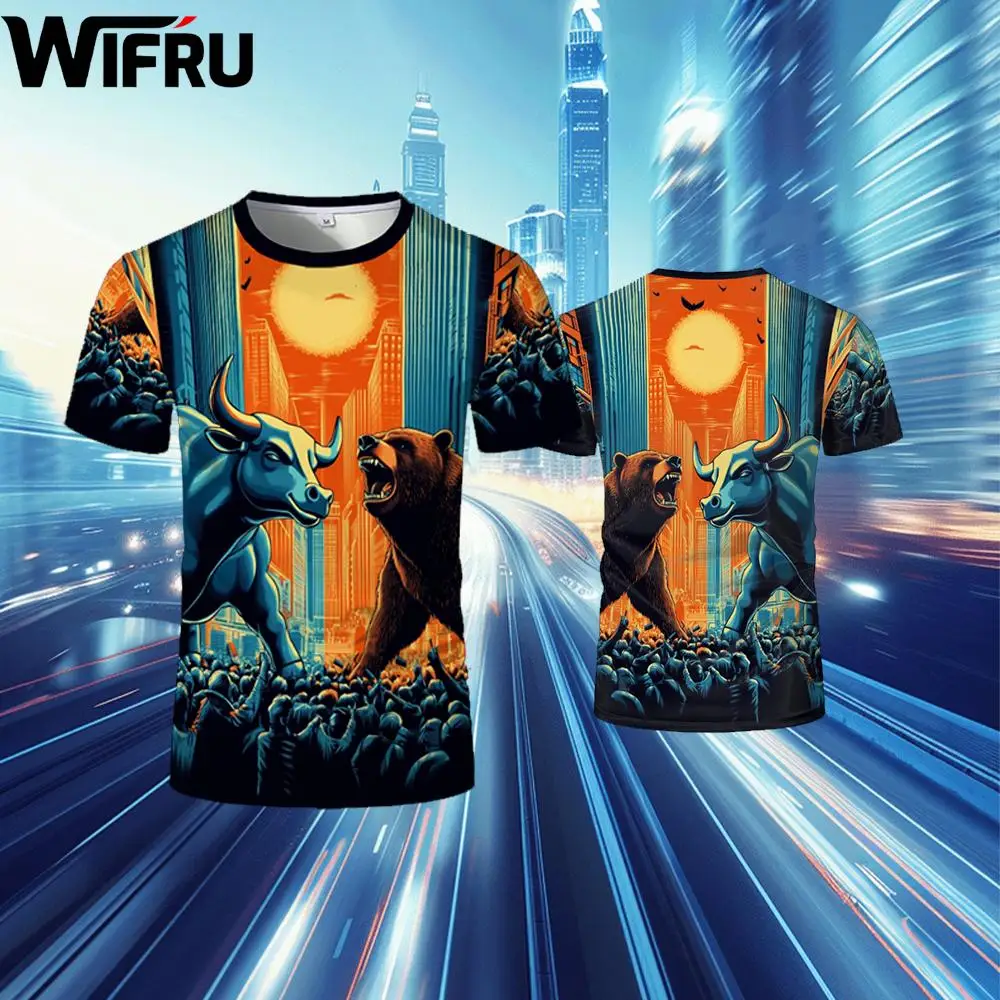 Wifru New Bull And Bear Market Pattern T-shirt Street Trend Digital Art Printing Clothing Men's Casual Fashion Round Neck Top
Wifru New Bull And Bear Market Pattern T-shirt Street Trend Digital Art Printing Clothing Men's Casual Fashion Round Neck Top