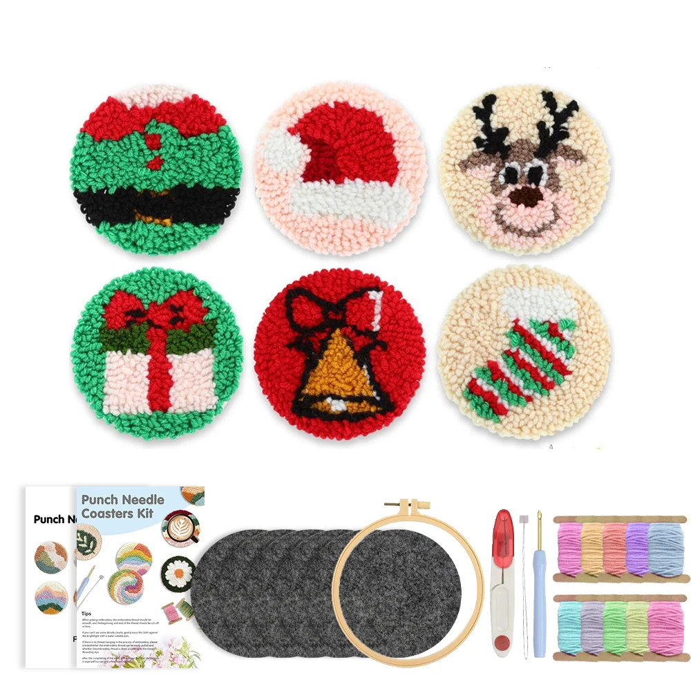 Christmas pattern Punch Needle Coaster Kit 6Pcs Crafts Punch Needle Coasters Kits for Beginners Kit Yarns Embroidery For Adults
Christmas pattern Punch Needle Coaster Kit 6Pcs Crafts Punch Needle Coasters Kits for Beginners Kit Yarns Embroidery For Adults