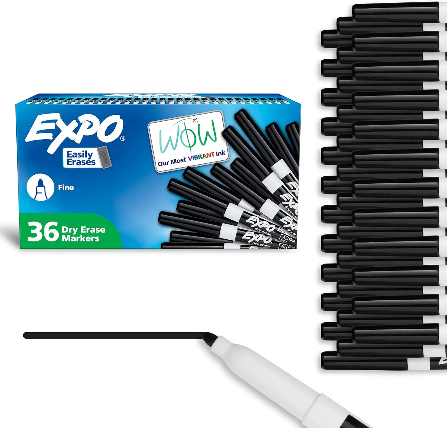 Fine Tip Dry Erase Markers, Low Odor, Black, 36 Pack
Fine Tip Dry Erase Markers, Low Odor, Black, 36 Pack