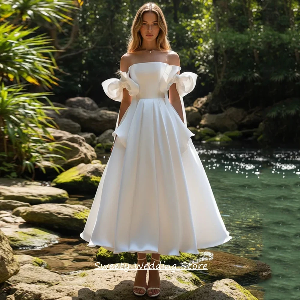 Customized Civil Wedding Dress New Arrival Bow Off Shoulder Strapless A Line Shinny Bridal Gown Woman Bride Dresses
Customized Civil Wedding Dress New Arrival Bow Off Shoulder Strapless A Line Shinny Bridal Gown Woman Bride Dresses