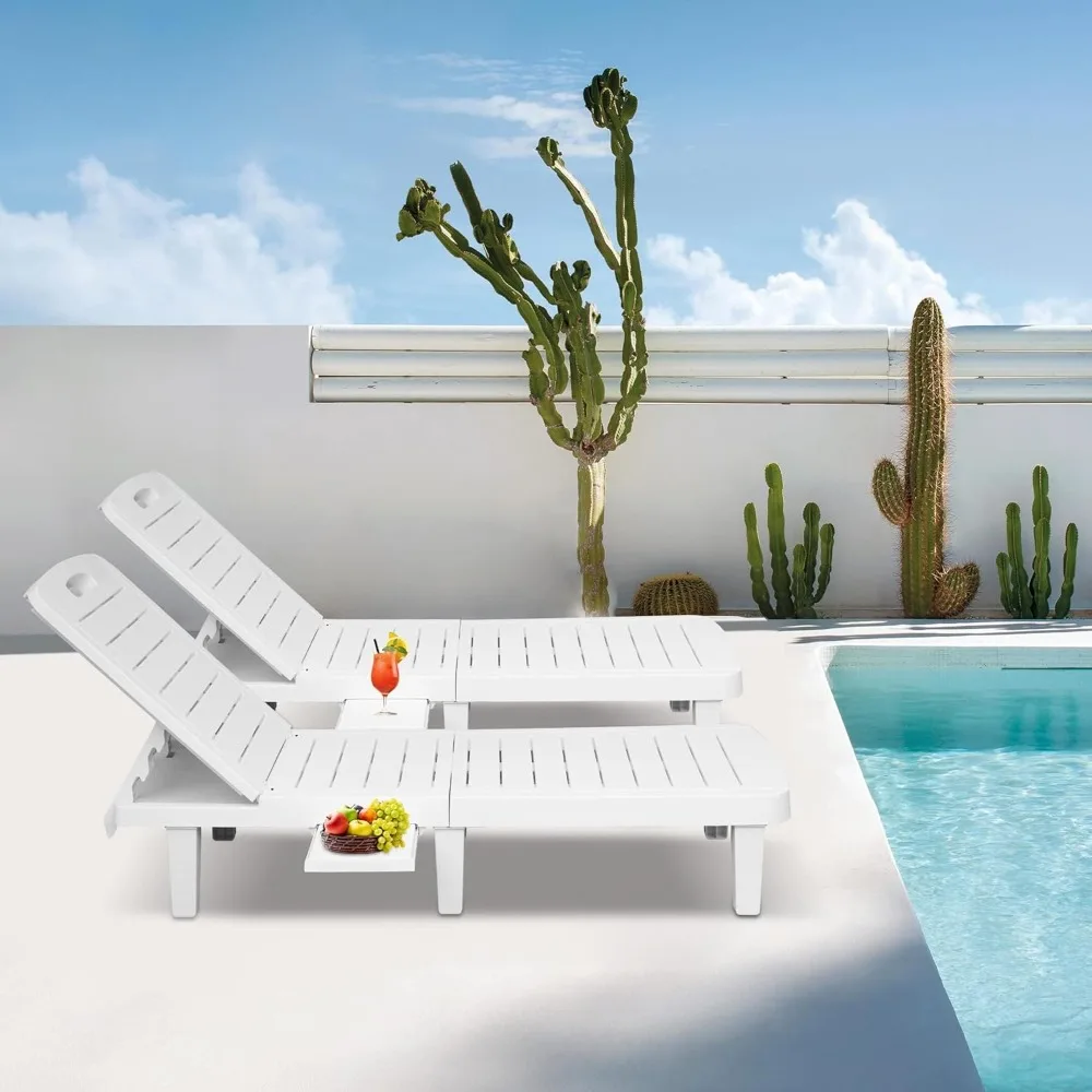 White Patio Lounge Chairs Set of 2, Outdoor Chaise Lounge with Tray, Adjustable Backrest, Easy Assembly Waterproof Plastic Pool
White Patio Lounge Chairs Set of 2, Outdoor Chaise Lounge with Tray, Adjustable Backrest, Easy Assembly Waterproof Plastic Pool