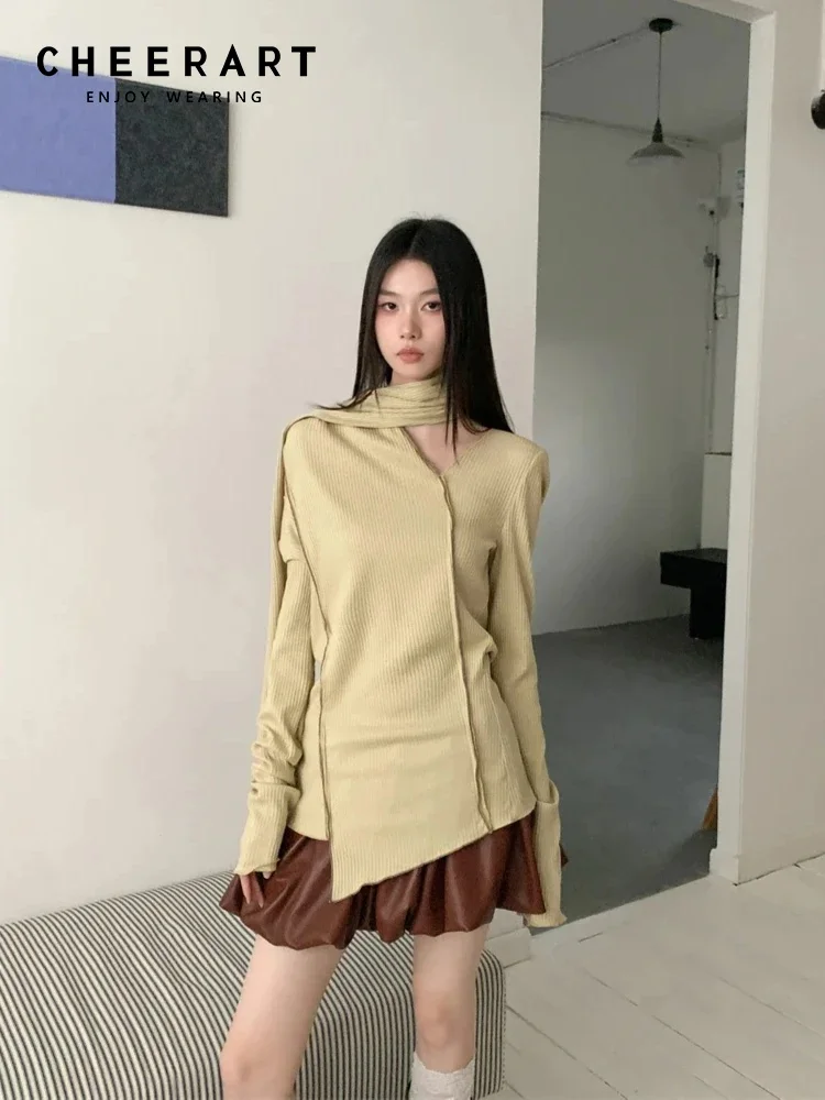CHEERART Wasteland Style Patchwork Long Sleeve Knitted Tops Pullovers Knitwears Asymmetrical Scarf Collar Ribbed Top Autumn 2025
CHEERART Wasteland Style Patchwork Long Sleeve Knitted Tops Pullovers Knitwears Asymmetrical Scarf Collar Ribbed Top Autumn 2025