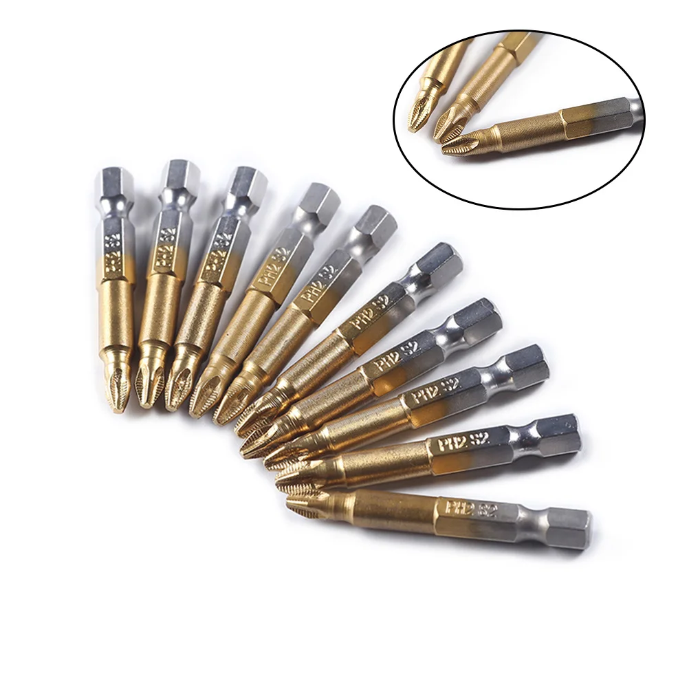 10Pcs Anti-Slip Magnetic Bit Set 50Mm Titanium Coated Ph2 Screwdriver Tips Rugged Alloy Steel for Electrician Repair Craft
10Pcs Anti-Slip Magnetic Bit Set 50Mm Titanium Coated Ph2 Screwdriver Tips Rugged Alloy Steel for Electrician Repair Craft