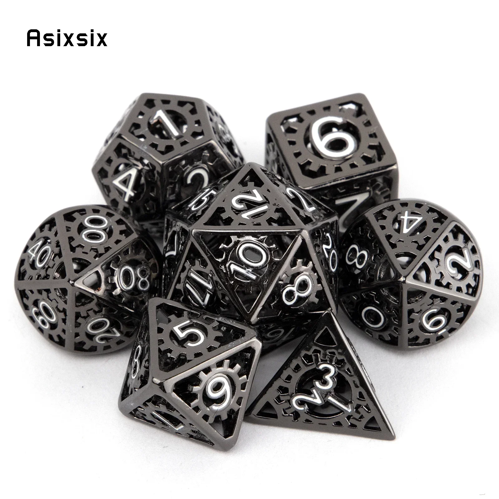 7 Pcs Black White Gear Wheel Metal Dice Hollow Metal Polyhedral Dice Set Suitable for Role-Playing RPG Board Game Gift
7 Pcs Black White Gear Wheel Metal Dice Hollow Metal Polyhedral Dice Set Suitable for Role-Playing RPG Board Game Gift