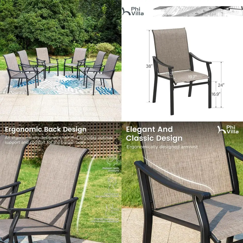 Outdoor Dining Chairs Set of 6, Textilene Fabric and Metal Frame, Backrest and Armrest, Quick-Dry and Rust-Resistant
Outdoor Dining Chairs Set of 6, Textilene Fabric and Metal Frame, Backrest and Armrest, Quick-Dry and Rust-Resistant