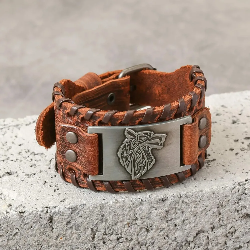 Fashionable Retro Wolf Head Black Brown Wide Leather Strap Bracelet Ancient Medieval Jewelry Men's Gifts
Fashionable Retro Wolf Head Black Brown Wide Leather Strap Bracelet Ancient Medieval Jewelry Men's Gifts