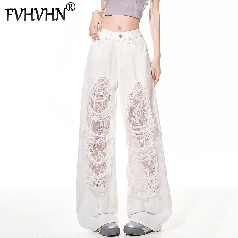 FVHVHN Fashion Ripped Lace Hollow Out Design Hole Jeans For Women High Waisted Straight Wide Leg Denim Pants Female Trendy 1A105
FVHVHN Fashion Ripped Lace Hollow Out Design Hole Jeans For Women High Waisted Straight Wide Leg Denim Pants Female Trendy 1A105