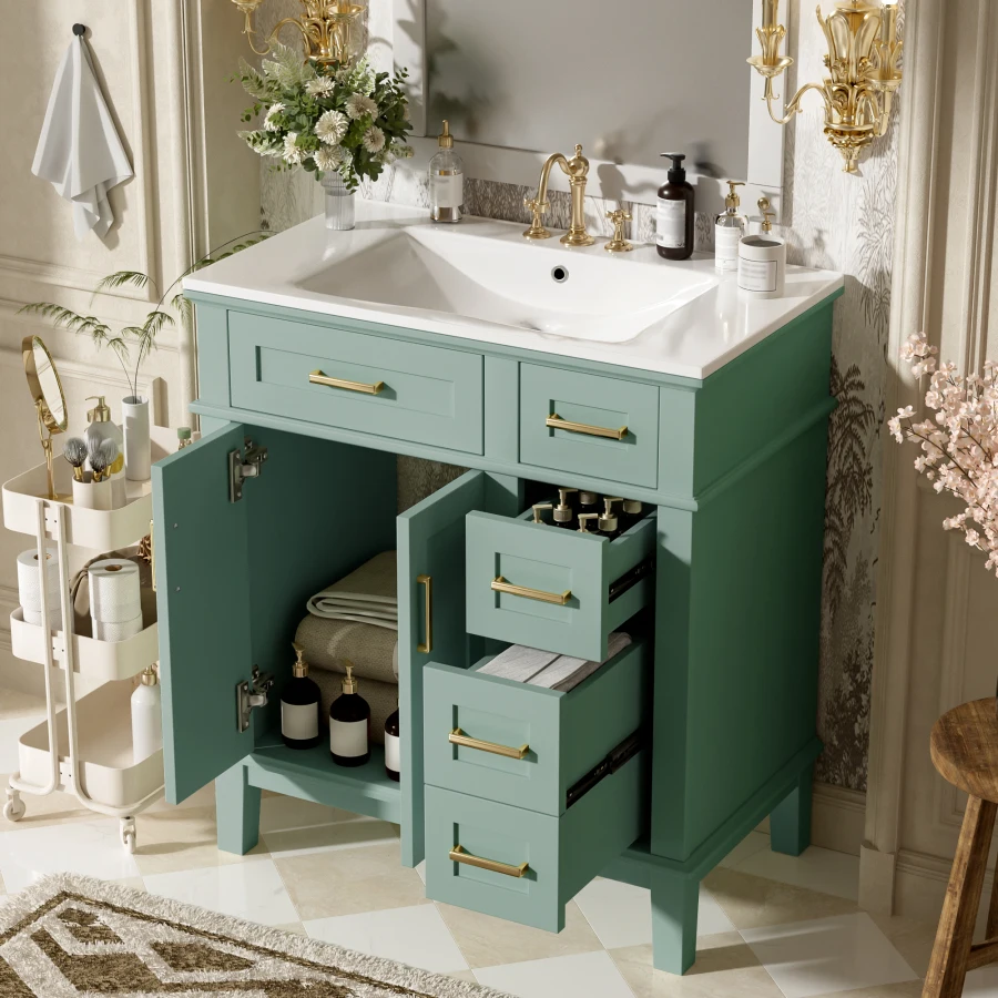 30" Bathroom Vanity with Ceramic Sink Modern Storage Cabinet with Soft-Close Doors Deep Drawer and Standard Drawer Stylish Bath
30" Bathroom Vanity with Ceramic Sink Modern Storage Cabinet with Soft-Close Doors Deep Drawer and Standard Drawer Stylish Bath