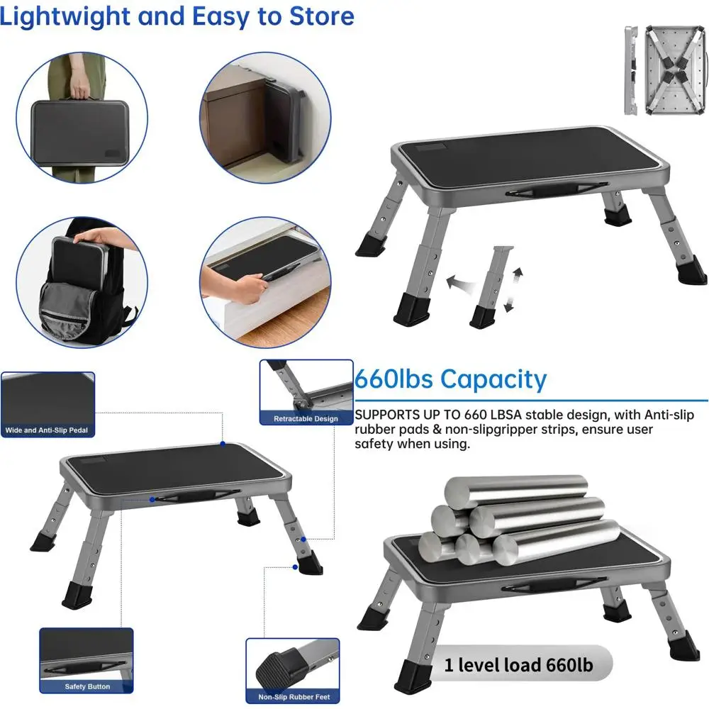 RV Step Stool oldable Adjustable Height Sturdy Metal Stable Step Ladder with a Non-Slip Platorm Camper Step Stool with Non-Slip
RV Step Stool oldable Adjustable Height Sturdy Metal Stable Step Ladder with a Non-Slip Platorm Camper Step Stool with Non-Slip