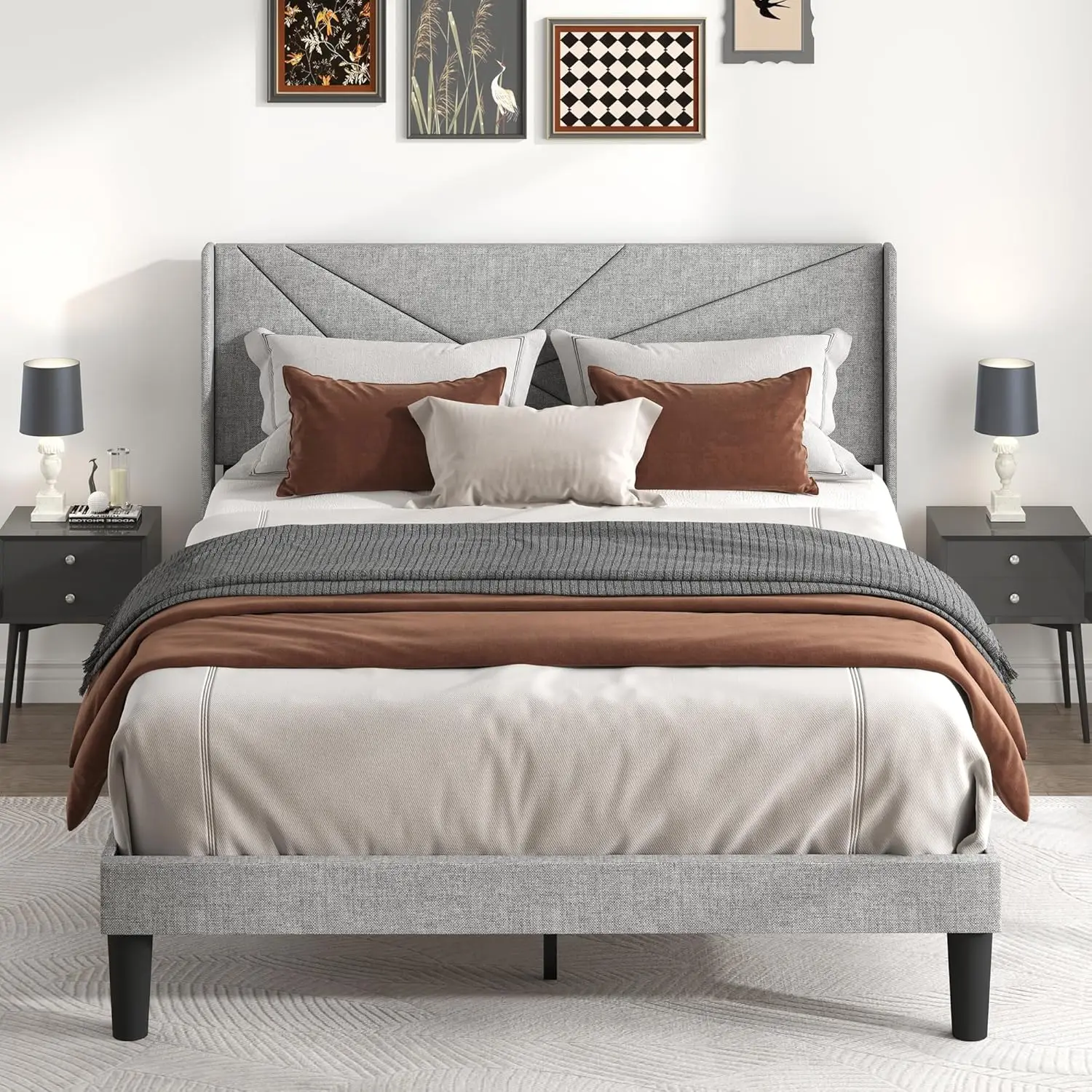 Large Bed Frame with Cushioned Back Facing Headboard, Easy To Evaluate Platform Bed and Heavy Wooden Support
Large Bed Frame with Cushioned Back Facing Headboard, Easy To Evaluate Platform Bed and Heavy Wooden Support