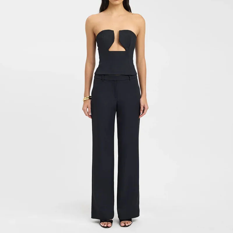 Summer Casual Pocket Office Outfits Black Slim Fit Off Shoulder Women's Two Piece Sexy Strapless Top and Long Pants Party Suit
Summer Casual Pocket Office Outfits Black Slim Fit Off Shoulder Women's Two Piece Sexy Strapless Top and Long Pants Party Suit