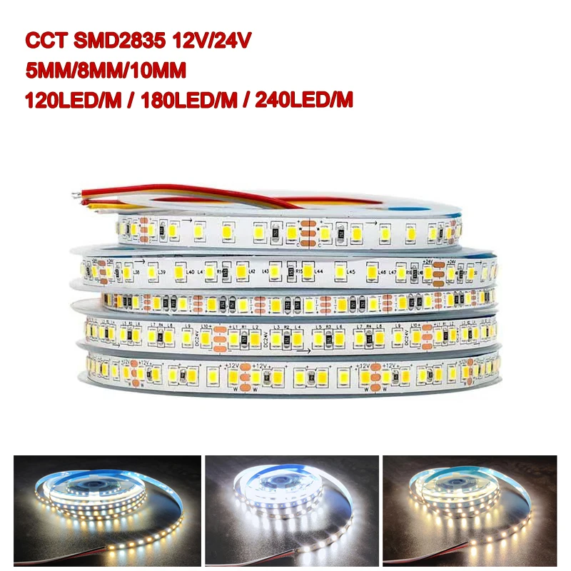 High Brightness 5M SMD2835 CCT 3000k-6000k Dimmable 12V 24V 5mm 8mm 10mm Self-adhesive 2835 SMD Led Strip Light
High Brightness 5M SMD2835 CCT 3000k-6000k Dimmable 12V 24V 5mm 8mm 10mm Self-adhesive 2835 SMD Led Strip Light