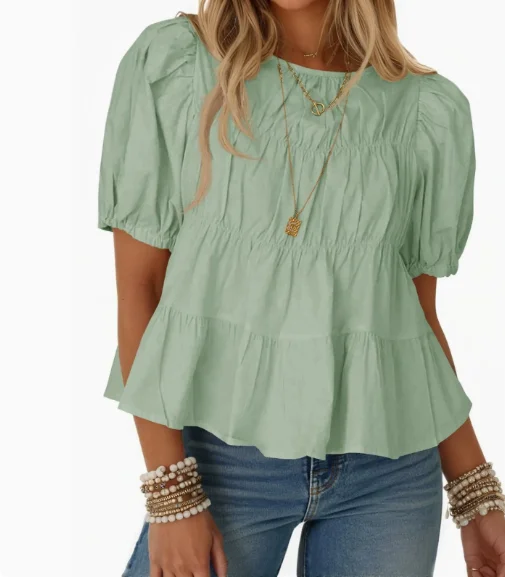 Women's Chiffon Shirt Summer New Casual Elegant Sweet Style Solid Color Round Neck Bubble Sleeve Loose Short Sleeved T-Shirt
Women's Chiffon Shirt Summer New Casual Elegant Sweet Style Solid Color Round Neck Bubble Sleeve Loose Short Sleeved T-Shirt