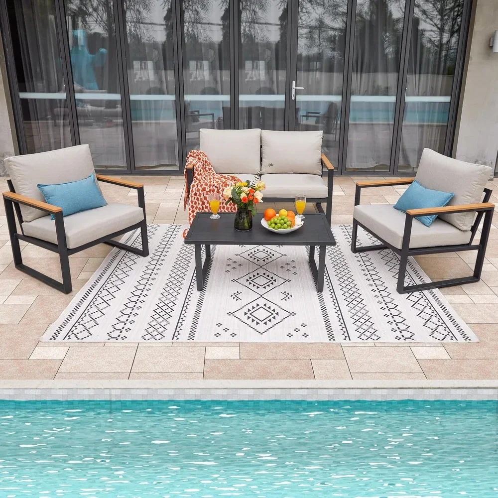 Patio furniture set, 4 pieces of outdoor patio furniture with coffee table set with washable and highly resilient sponge pads
Patio furniture set, 4 pieces of outdoor patio furniture with coffee table set with washable and highly resilient sponge pads