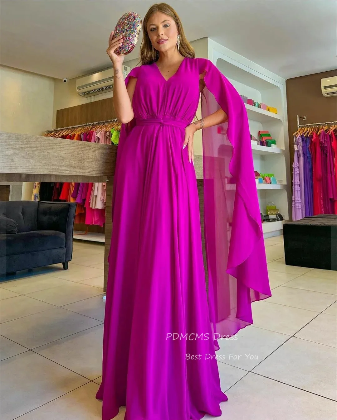 Elegant Fuchsia Chiffon Evening Dresses Long A-Line Pleated V-Neck Party Gowns Vestidos de noite Formal Prom Dress for Women
Elegant Fuchsia Chiffon Evening Dresses Long A-Line Pleated V-Neck Party Gowns Vestidos de noite Formal Prom Dress for Women