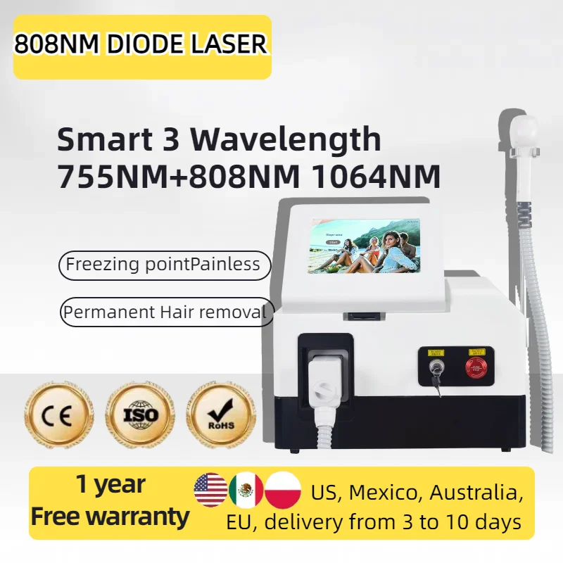808nm Diode Laser Hair Removal Machine 3000W Body Face Best Results Alexandrit Permanent Cooling Head Painless Epilator Salon
808nm Diode Laser Hair Removal Machine 3000W Body Face Best Results Alexandrit Permanent Cooling Head Painless Epilator Salon