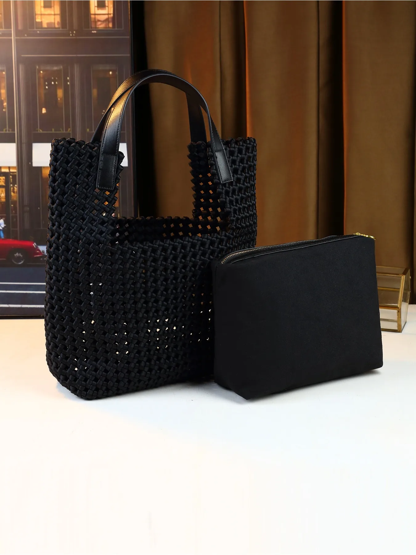 Classic versatile woven bag hollow mother and child bag portable tote bag high-end women's bag 
Classic versatile woven bag hollow mother and child bag portable tote bag high-end women's bag