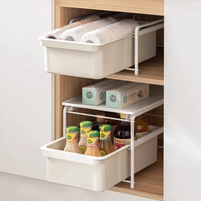 Retractable Under Sink Kitchen Organizer, Pull-Out Cabinet Storage Shelf with Drawer Basket for Spices
Retractable Under Sink Kitchen Organizer, Pull-Out Cabinet Storage Shelf with Drawer Basket for Spices