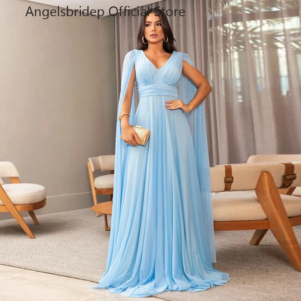 ANGELSBRIDEP V-Neck Light Blue Long Evening Party Gowns Vestidos De Festa With Cape Chiffon A-Line Formal Prom Dresses
ANGELSBRIDEP V-Neck Light Blue Long Evening Party Gowns Vestidos De Festa With Cape Chiffon A-Line Formal Prom Dresses