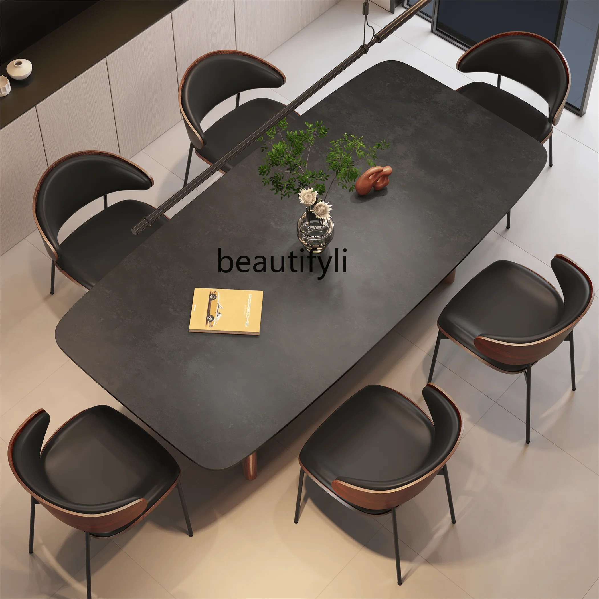 Black Walnut Color Solid Wood Dining Tables and Chairs Set Rectangular Stone Plate Dining Table Household Light Luxury
Black Walnut Color Solid Wood Dining Tables and Chairs Set Rectangular Stone Plate Dining Table Household Light Luxury