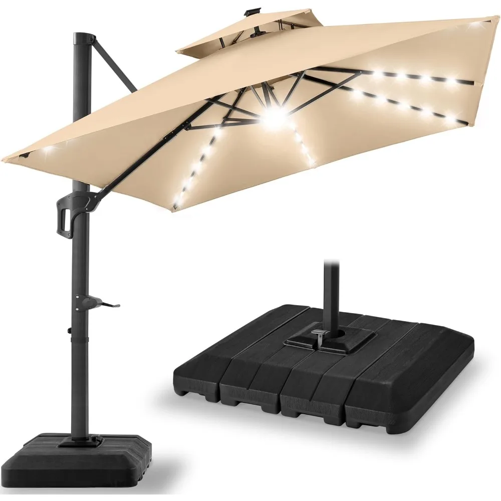 10x10ft Cantilever Patio Umbrella w/Base Included, Solar LED Lights 360 Rotation Large Offset Hanging Outdoor Shade for Deck Po
10x10ft Cantilever Patio Umbrella w/Base Included, Solar LED Lights 360 Rotation Large Offset Hanging Outdoor Shade for Deck Po