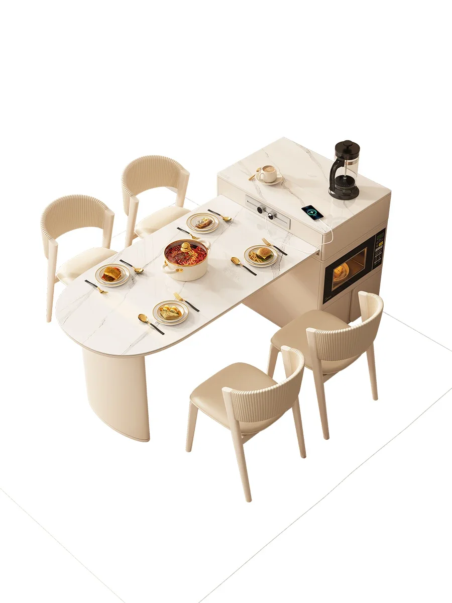 French cream style retractable semi-circular island dining table, high-end internet famous rice table and chairs
French cream style retractable semi-circular island dining table, high-end internet famous rice table and chairs
